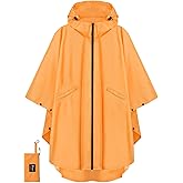 PTEROMY Hooded Rain Poncho for Adult with Pocket and Zipper, Waterproof Lightweight Raincoat for Men and Women