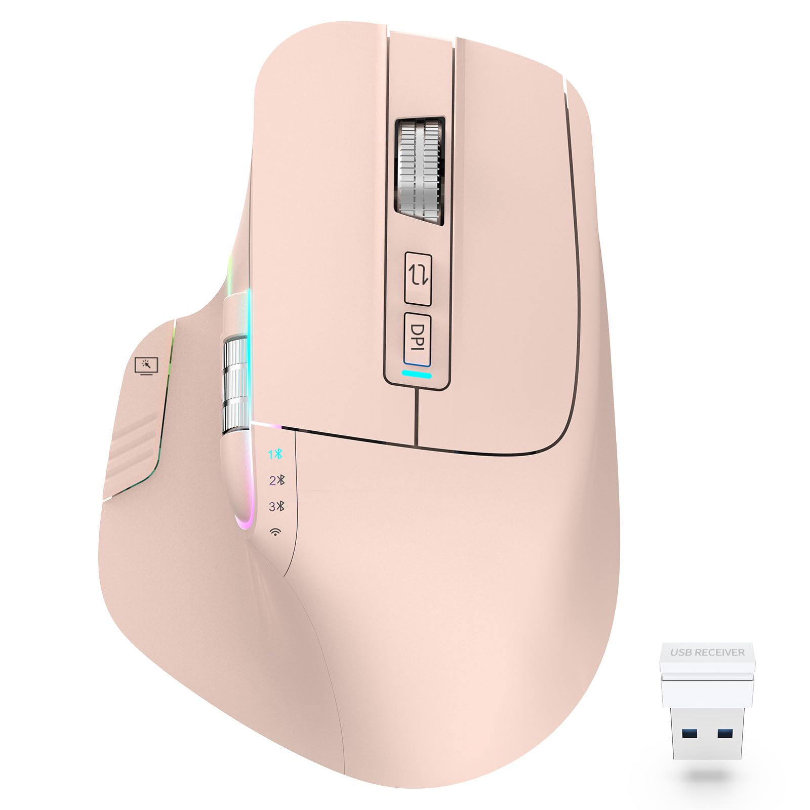 Photo 1 of LeadsaiL Wireless Mouse for Laptop, 2.4G Rechargeable Bluetooth5.2 Computer Mouse, Controlling 4 Devices, Up to 3200DPI, Ergonomic Optical Mouse for PC, Notebook, Pink