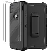 for iPhone Xs Max Case with Belt Clip Holster, 2 x Screen Protector, Heavy Duty Military Grade Full Body Shockproof Drop Proof Rugged Protective Cover for Apple iPhone Xs Max Black