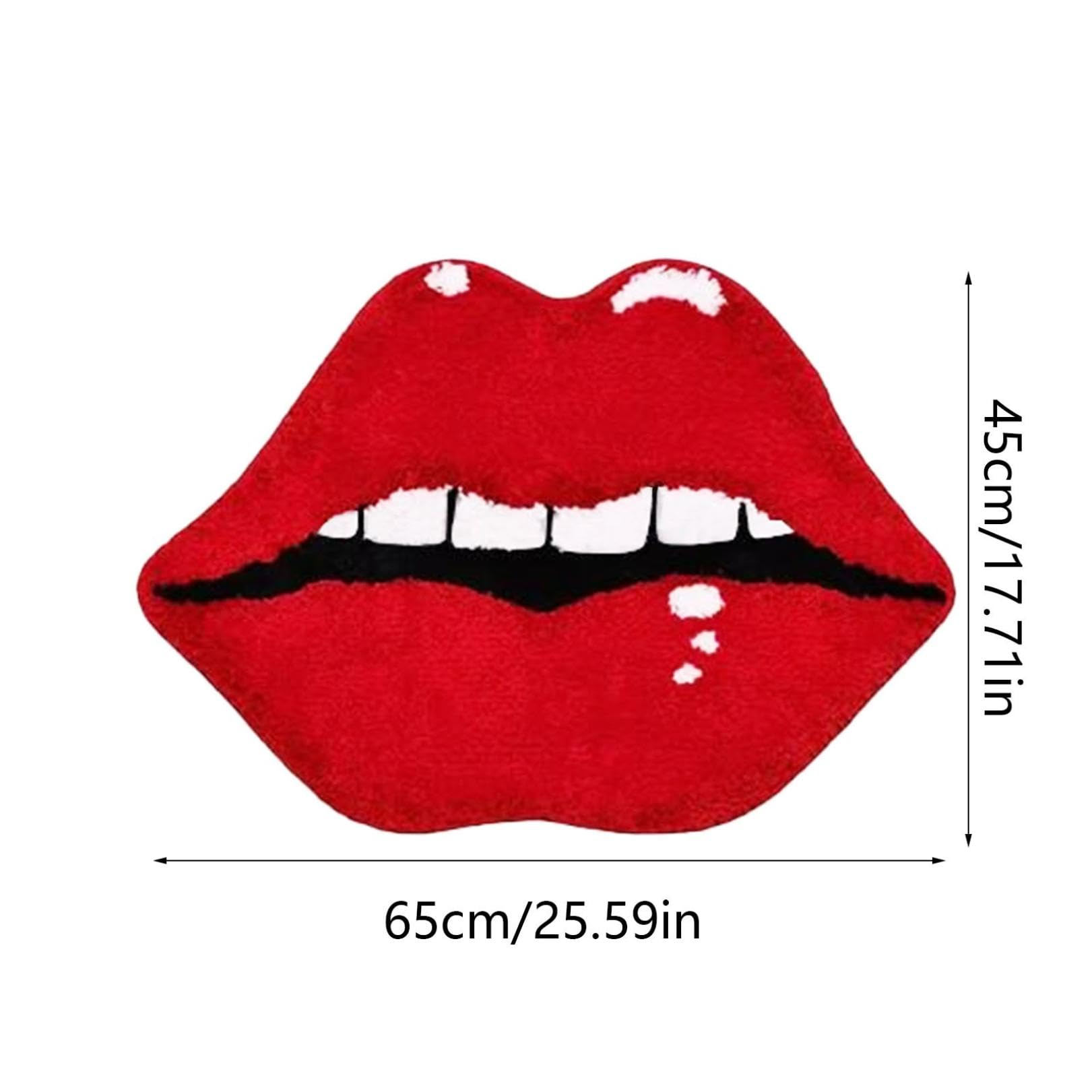 Lips Shaped Bathroom Rug, Cute Funny Biting Lips Shaped Bath Mat, Non-Slip Mat Washable Absorbent Bathtub Rug Bathroom Shower Rugs,Valentine'S Day Flaming Red Lips Floor Mat (A)