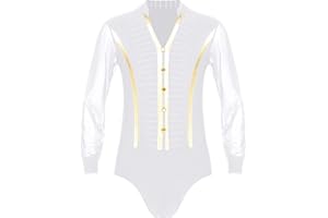 iiniim Men's Shiny Rhinestone Deep V Neck Latin Tango Dance Shirt Leotard Ballroom Dance Costume