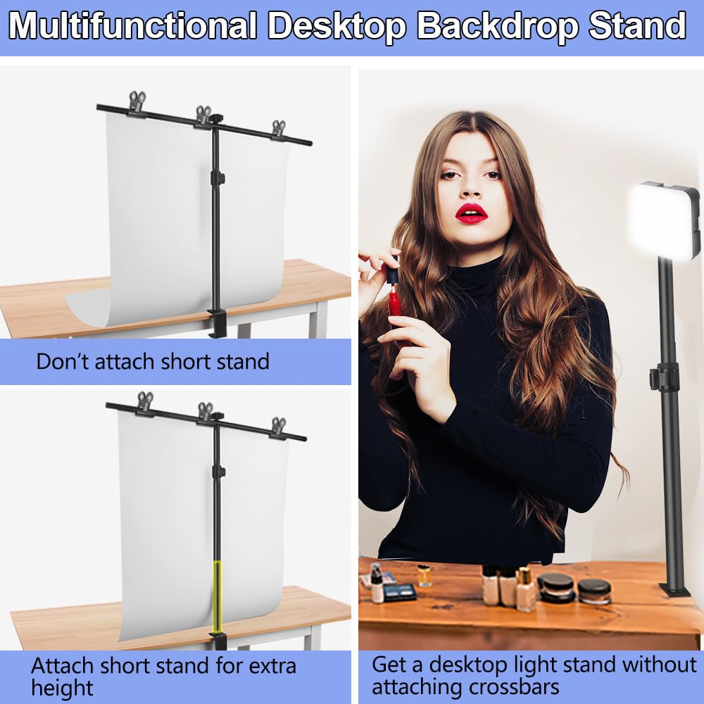 Small Backdrop Stand 3x3.3ft, Adjustable Photo Backdrop Stand Kit with 3 Clamps, Portable Background Stand Support for Parties Photoshoot, Table T-Shape Backdrop Banner Holder for Photography Paper
