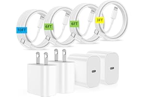 QZVOO (3/6/6/10ft)iPhone Charger Fast Charging, for iPhone 14 13 12 Fast Charger,20W USB C Wall Charger with Type C to Lightning Cord,iPhone Fast Charging Cable for iPhone 13/14/12 Pro Max Plus/11,iPad-4Pcs