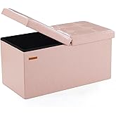 HAUSFRAU - 30 Inches Storage Ottoman Bench with Flipping Lid, Foldable Storage Chest Foot Rest for Living Room, Bedroom, Entryway, Load 660 lb, Synthetic Leather, Pale Pink