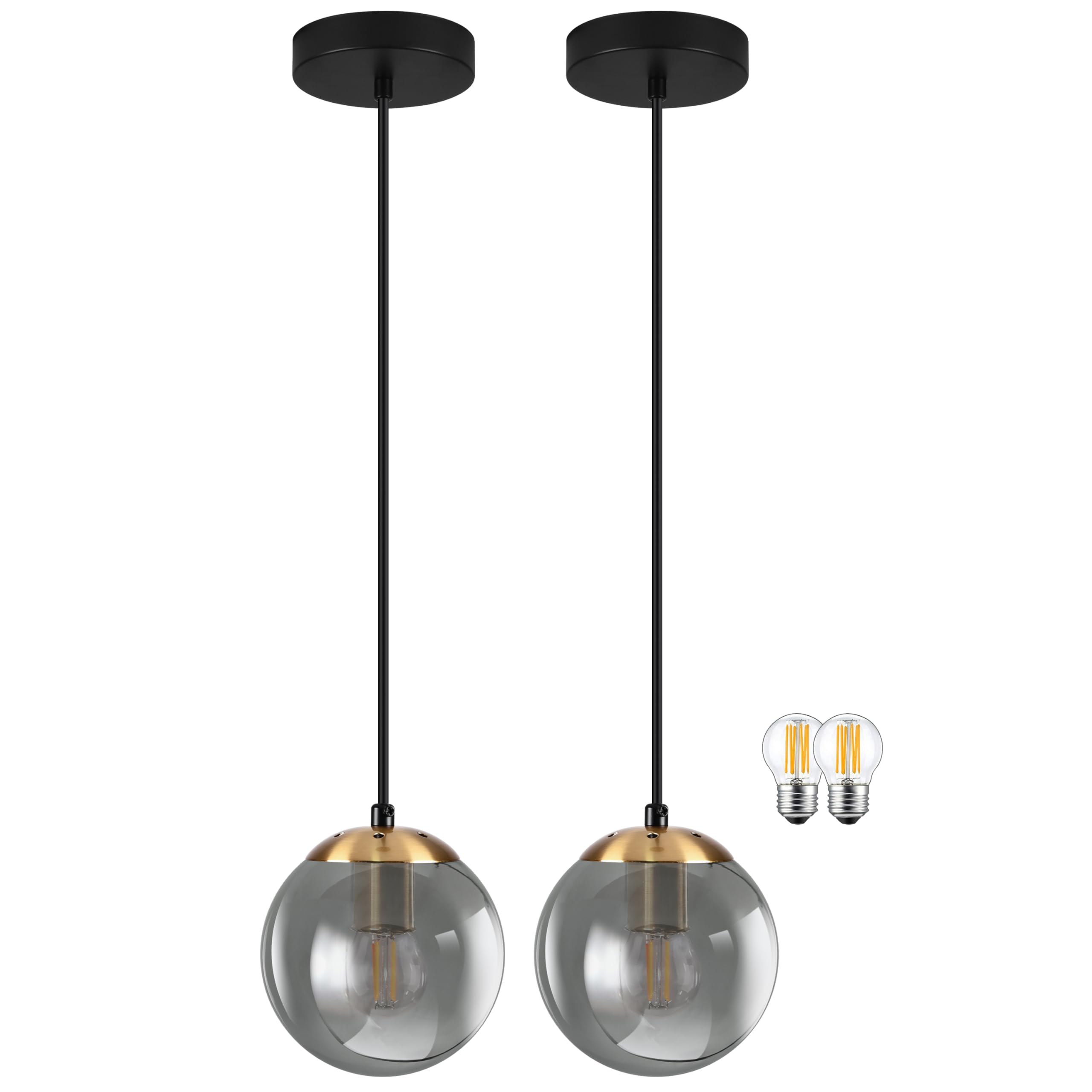 Photo 1 of KoKo&Yukina 6 Inch Globe Pendant Light Gold Globe Pendant Lights Kitchen Island Mid Century Light Fixture with Grey Glass Shade for Dining Room (2 Pack)