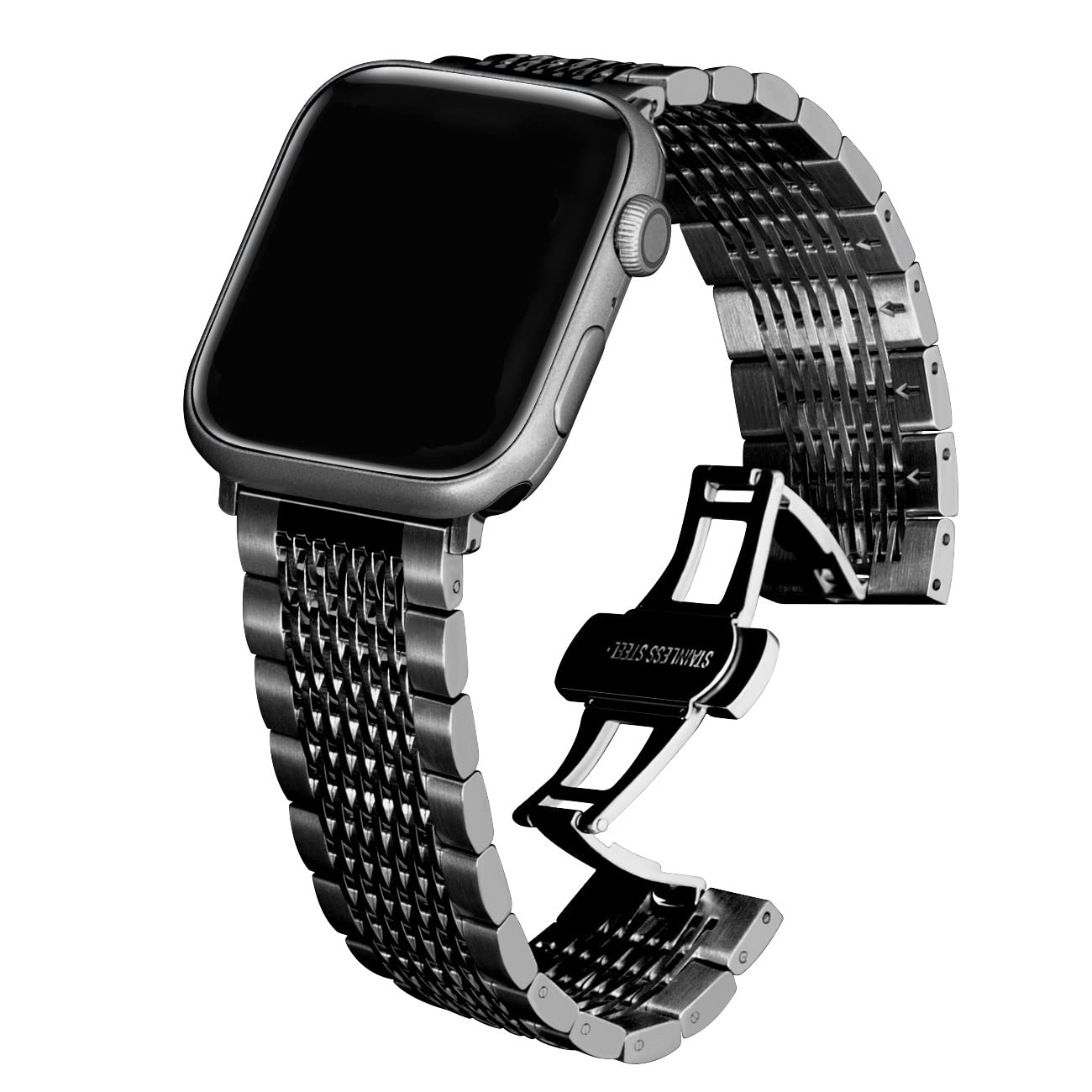 Kai Tian Solid 42mm 44mm 45mm 49mm Polished&Matte Mesh Watch Strap Compatible for Apple Watch Band Stainless Steel Replacement Bracelet for iWatch Series 7 6 5 4 3 2 1 Sport Black