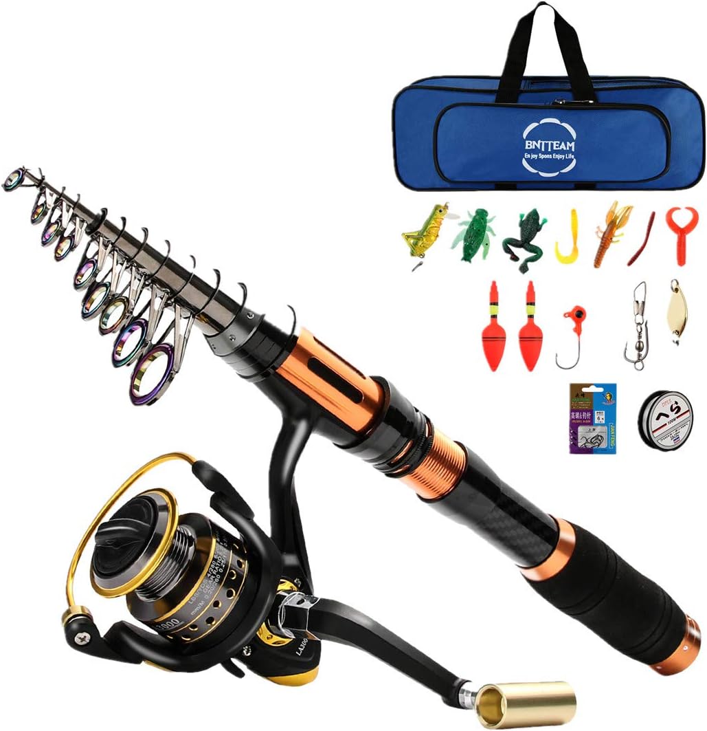 BNTTEAM 7 PACKS 2.1m,2.4m,3.0m 3.6m 99% Carbon Telescopic Fishing Rod & 11BB Reel & Fishing Bag & Lures & Line, Fishing Rod Combo Set