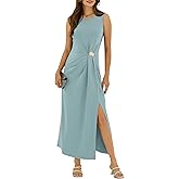 ZAFUL Women's 2026 Summer Ruched Casual A Line Maxi Dress Spring Sleeveless Split Elegant Cocktail Party Long Dresses