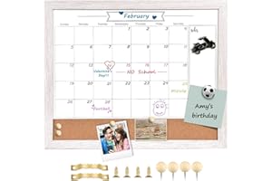 TORASO Whiteboard Calendar & Corkboard, 13" x 17" Combination Dry Erase White Board & Bulletin Board, White Wood Framed Calendar/Cork Combo Board(ZHYL-WH-3442)