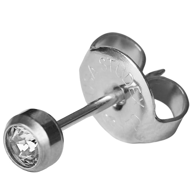 Erstohrstecker Titan 2-3mm mit Rundfassung in transparent 1 Stück