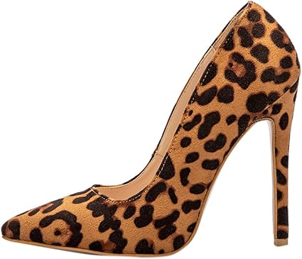 Amazon.com: High Heel Leopard/Women's Shoes High Heels/Pointed Velvet 12 Cm Leopard 6.5: Clothing