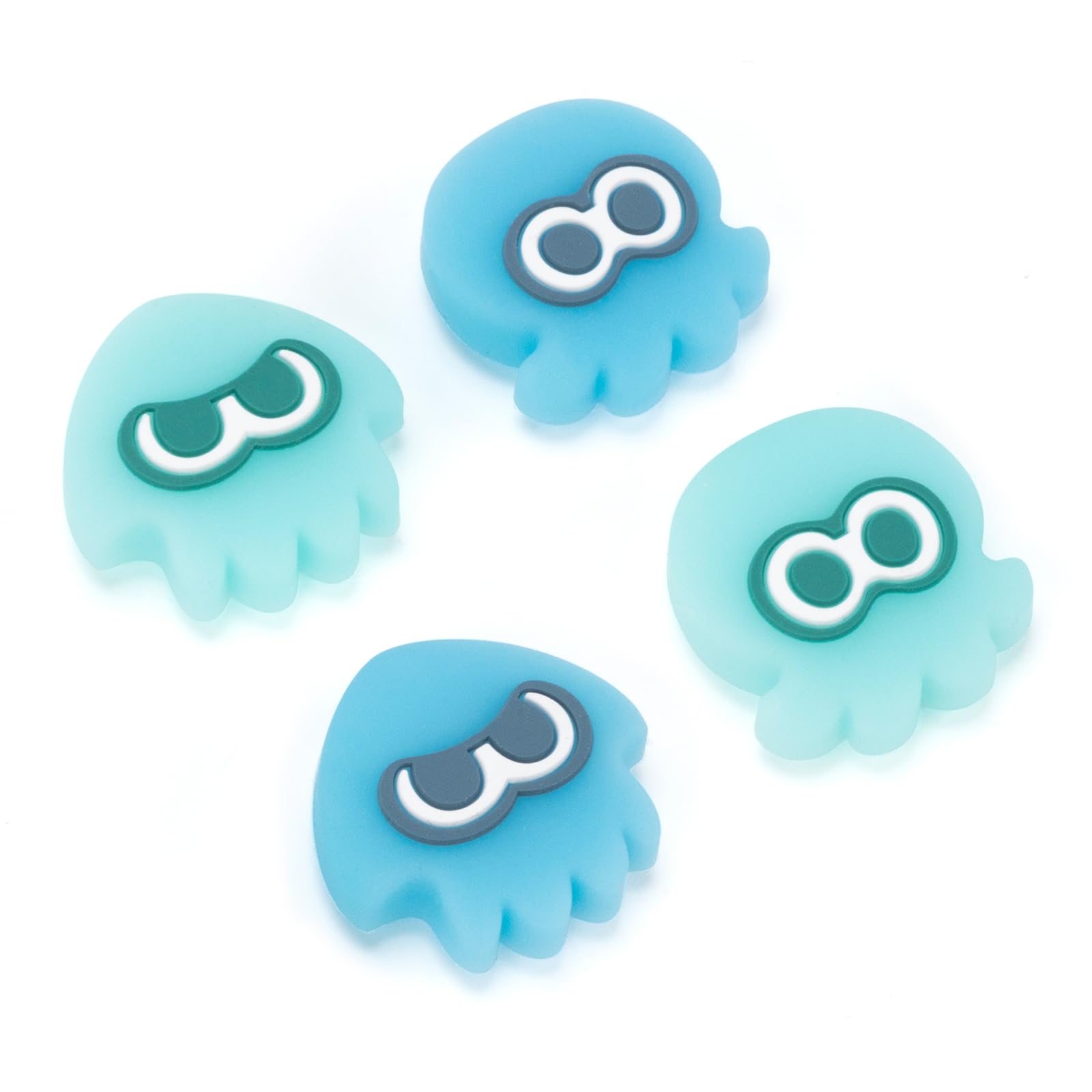 WISHAVEN Joycon Thumb Grip Caps Compatible with Splatoon Nintendo Switch, Soft Silicone Joystick Cover for Nintendo Switch/OLED/Lite Controller, 4PCS - Squid & Octopus (Luminous-Cyan&Green)