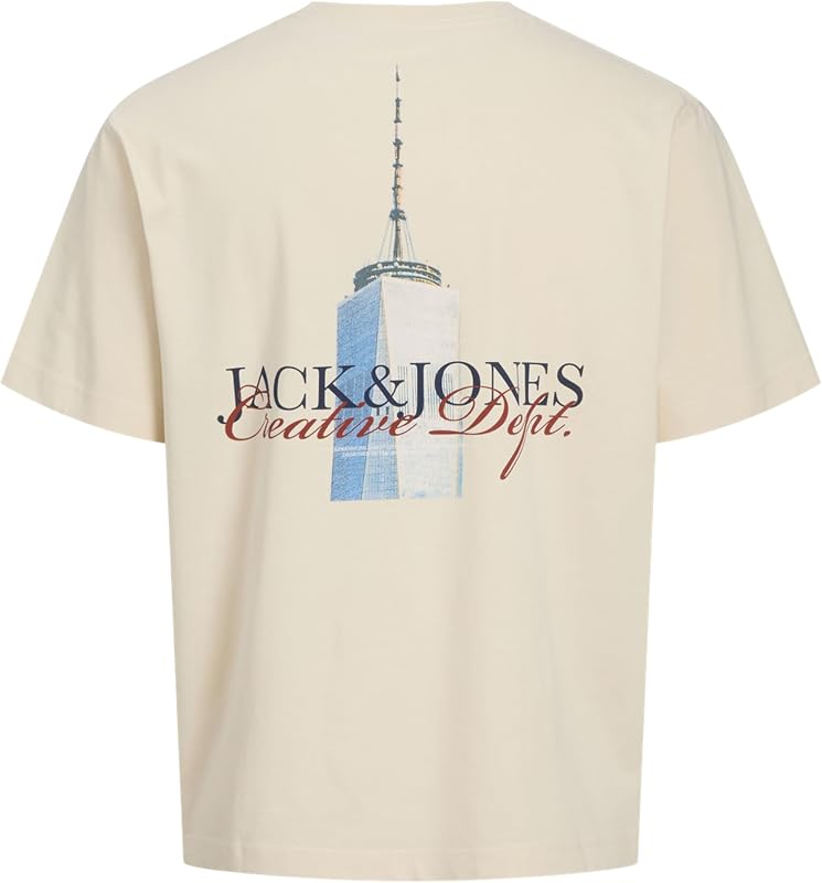 T-shirt Jorboston Photo SS Decote Redondo para Homens, Branco Envelhecido., M
