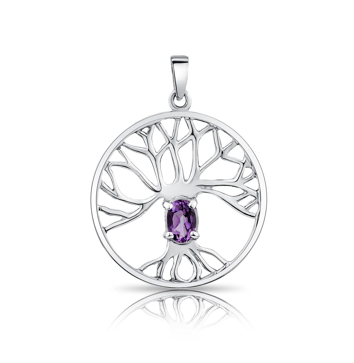 DTPsilver® 925 Sterling Silver Pendant - Celtic Tree of Life Pendant with Natural Gemstones - Without Curb Chain - Amethyst
