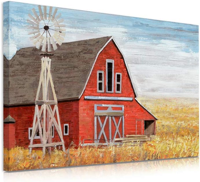 Amazon Com B Blingbling Farmhouse Bathroom Decoration Vintage Room Decor Old Barn Windmill Wall Art Canvas Giclee Print Wrapped Ready To Hang 24x32in Posters Prints