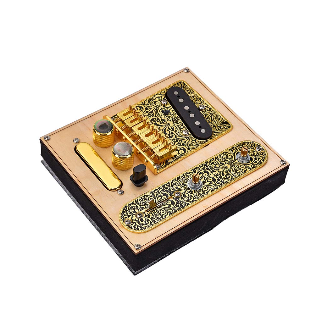Photo 1 of Alnicov 6 Strings Saddle Bridge Plate, 3 Way Switch Control Plate, Neck Pickup Set for Fender Telecaster Electric Guitars Replacement Parts - Gold