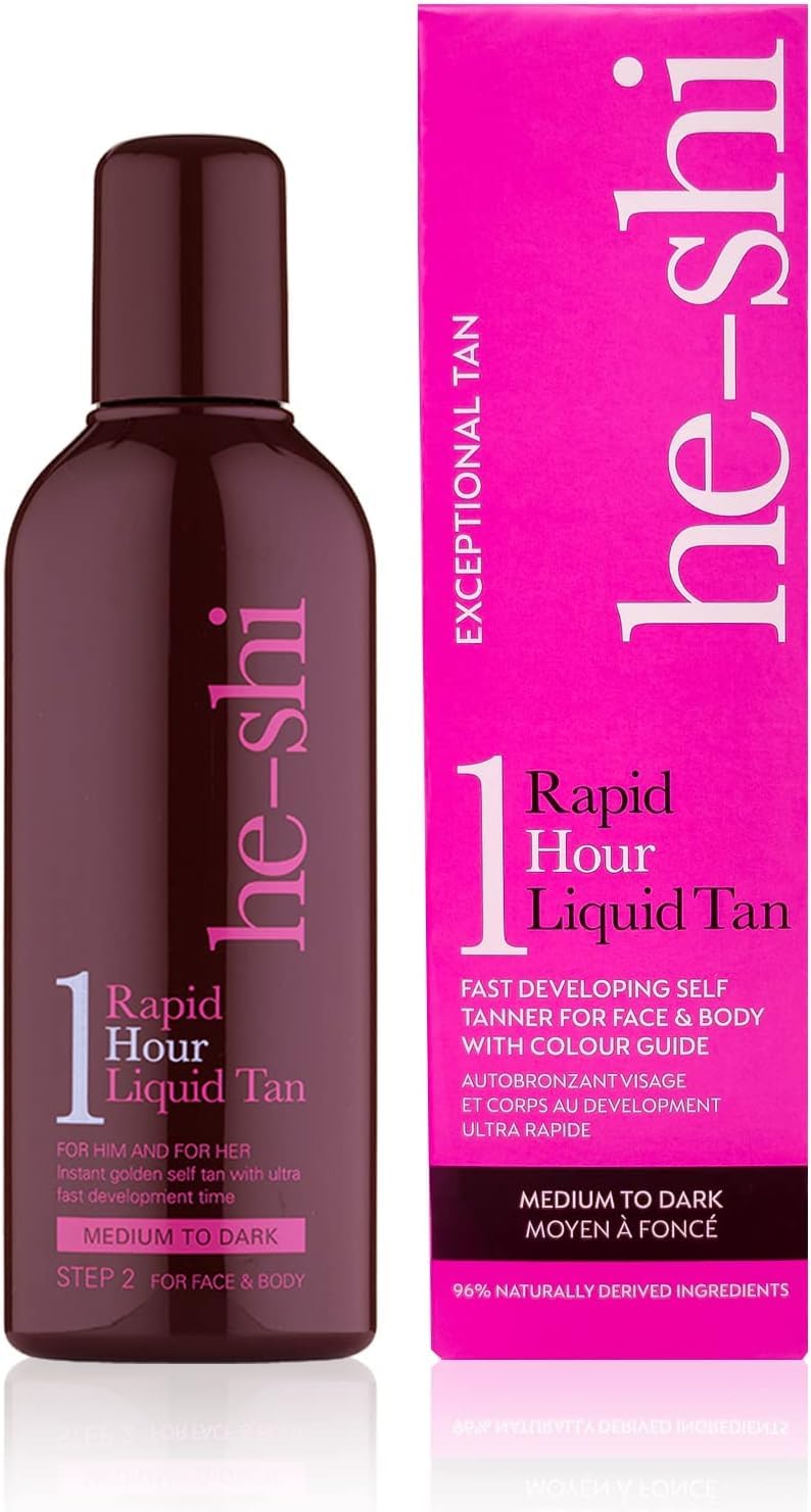 He-Shi Self Tan Rapid 1 Hour Liquid - Express Fake Tan Lotion - Quick Dry Formula, No Smell - Vegan & Cruelty Free - for Body & Face (150ml)