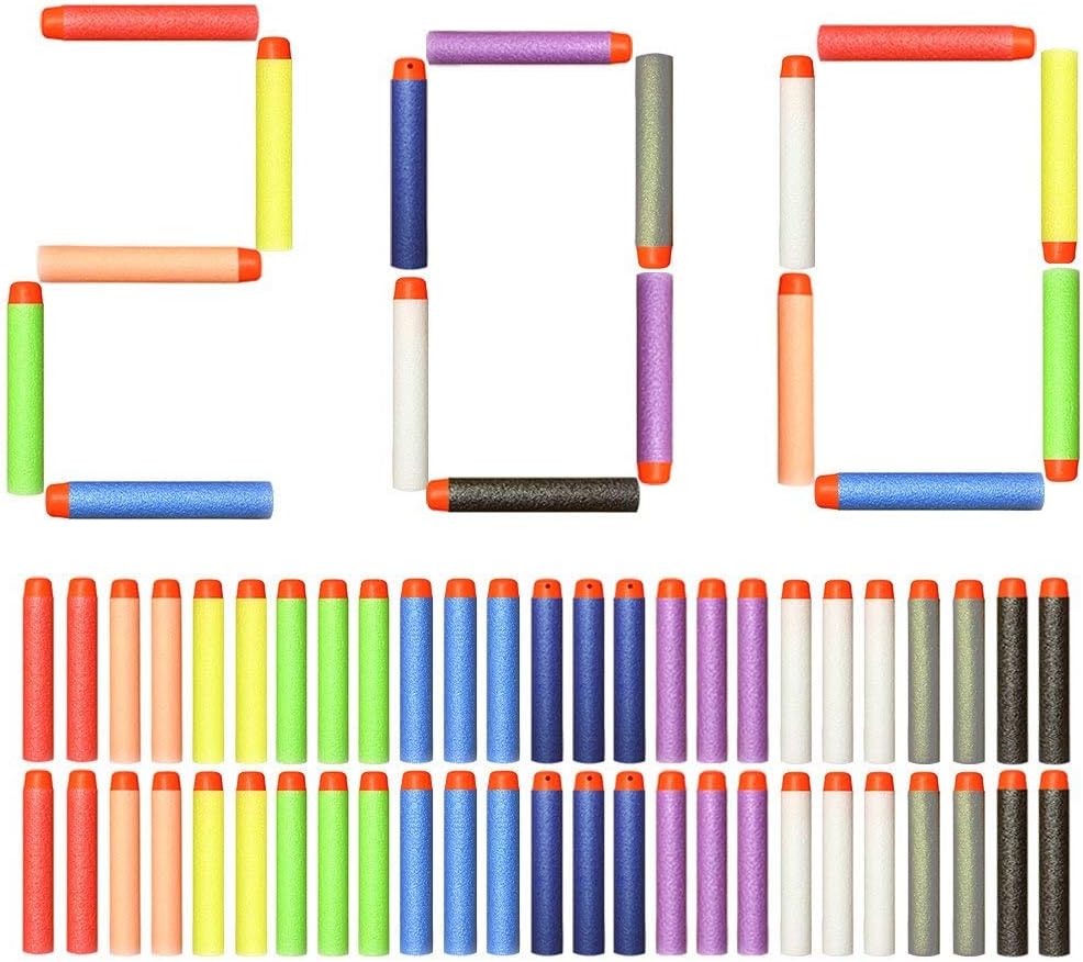 AMOSTING 200Pcs Refill Darts Foam Bullets for Nerf N-Strike Elite Blasters Gun - 10 Color