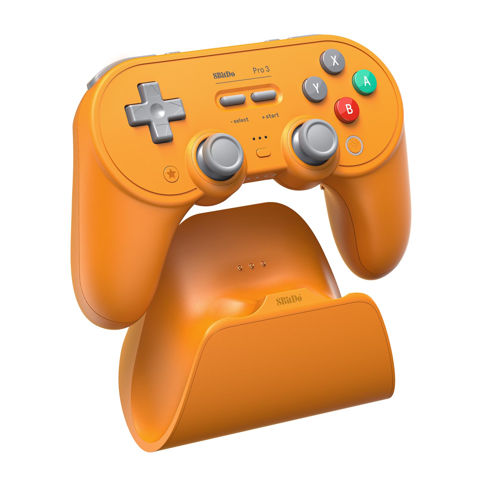 8BitDo Pro 3 Bluetooth Controller for Switch/Switch2,Windows, Apple, SteamOS, Android, TMR Joysticks, Swappable ABXY Buttons, programming Pro Back Buttons, Charging Dock, Hall Effect Triggers - Orange