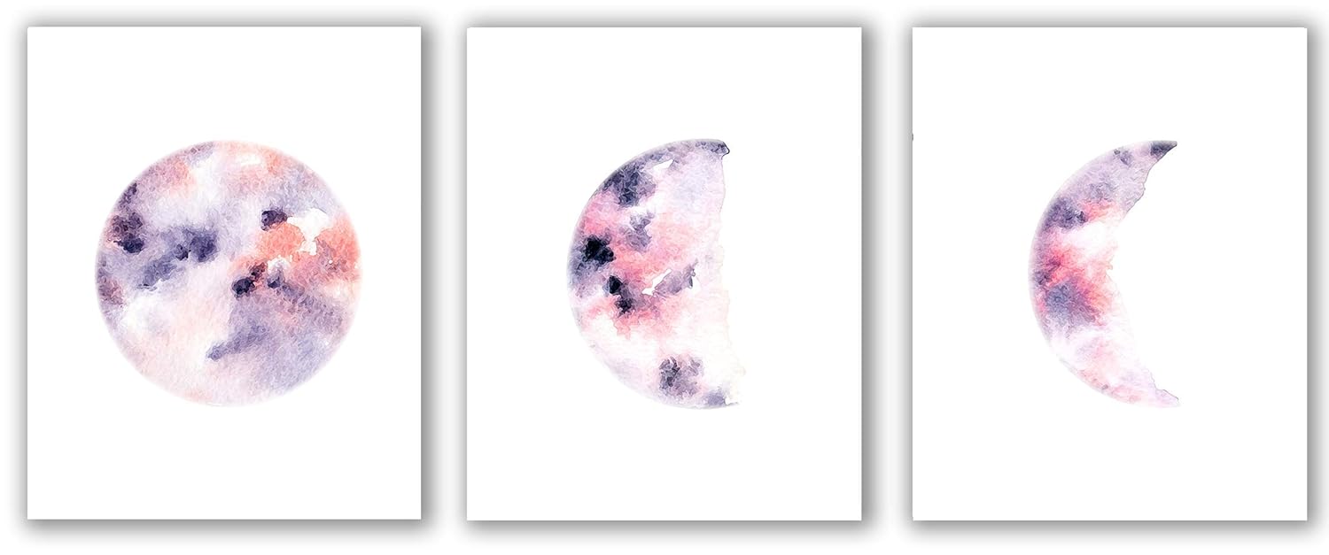 Set Of 3 Moon Prints 8 X 10 Unframed Above Bed Art Gallery Wall Art Minimalist Moon Art Wall Art Prints Large Wall Art Bedroom Wall Decor Moon Prase Art