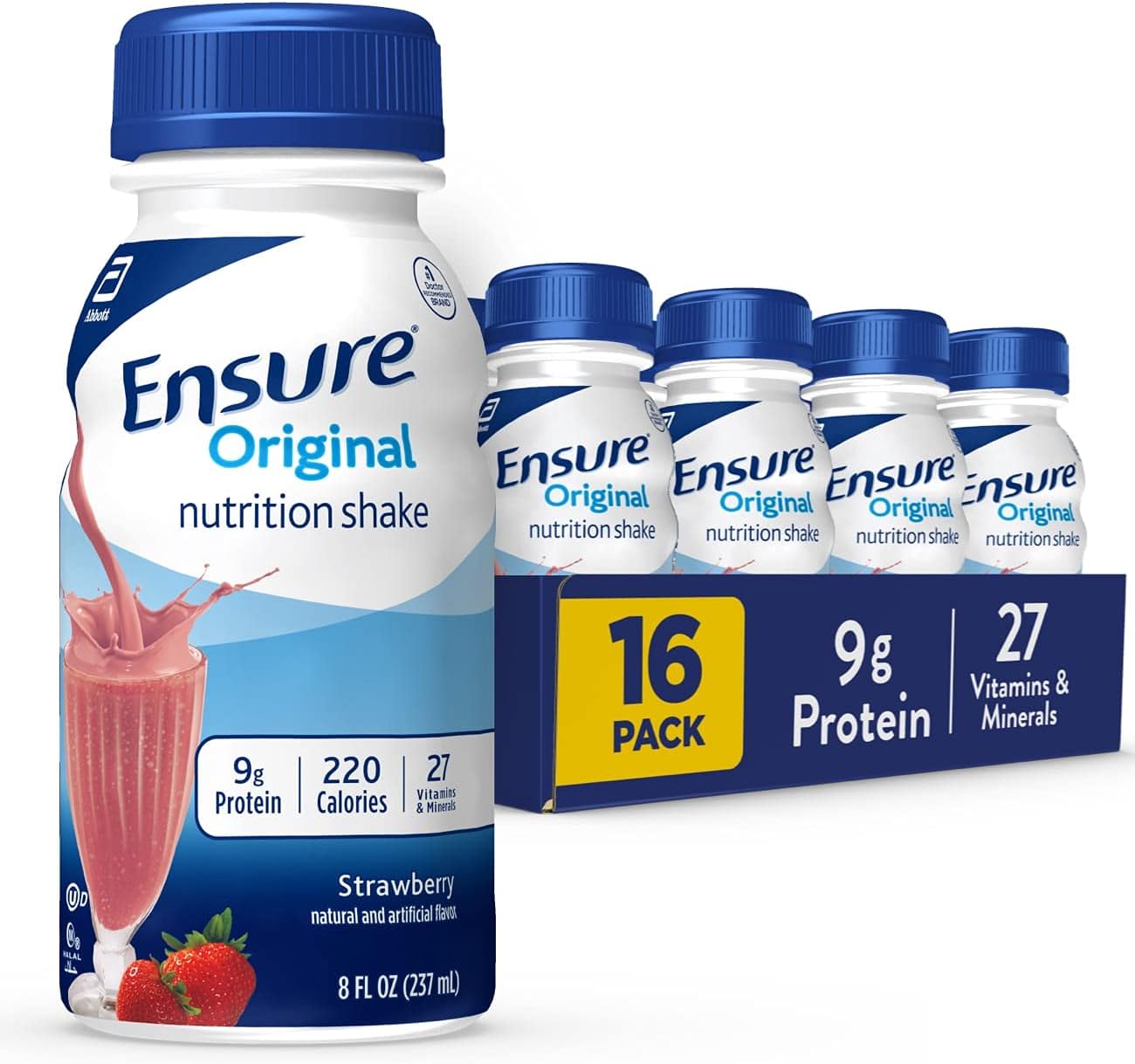 Ensure Original Nutrition Shake with 9g of Protein, Meal Replacement Shakes, Strawberry, 8 Fl Oz, 16 Count: Health & Personal Care