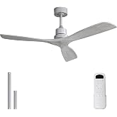 Sofucor 52 Inch Modern Solid Wood Ceiling Fan No Light for Indoor Outdoor | 5000CFM High Airflow, Quiet DC Motor, 6 Speeds, Timer &amp; Reversible, ETL &amp; FCC, for Bedroom Living Room, Grey