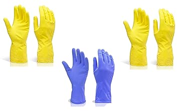 DeoDap Reusable Rubber Stretchable Hand Gloves, for Washing Cleaning Kitchen Garden, 3-Pair (Colour May Vary)