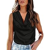 Chigant Womens Silk Satin Tank Tops Cowl Neck Casual Cami Sleeveless Camisole Blouses Summer Basic Loose Shirt