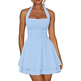 Kaximil Women's Sexy Halter Ruffle Hem Mini Dress | A Line Ruched Waist Corset Cute Short Party Dresses
