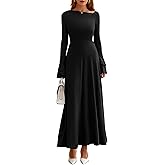 PRETTYGARDEN Womens Dresses Formal Off The Shoulder Long Sleeve Ruched Knit A-Line Maxi Wedding Guest Dress Fall Clothes