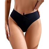 AFOLIRY Women's V Cut High Waisted Brazilian Cheeky Thong Bikini Swimsuit Bottoms