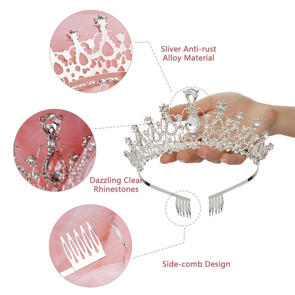 Makone Crystal Crowns and Tiaras with Comb for Girl or Women Birthday Halloween Party Valentines Gifts Wedding Tiaras (Style-5) : Beauty