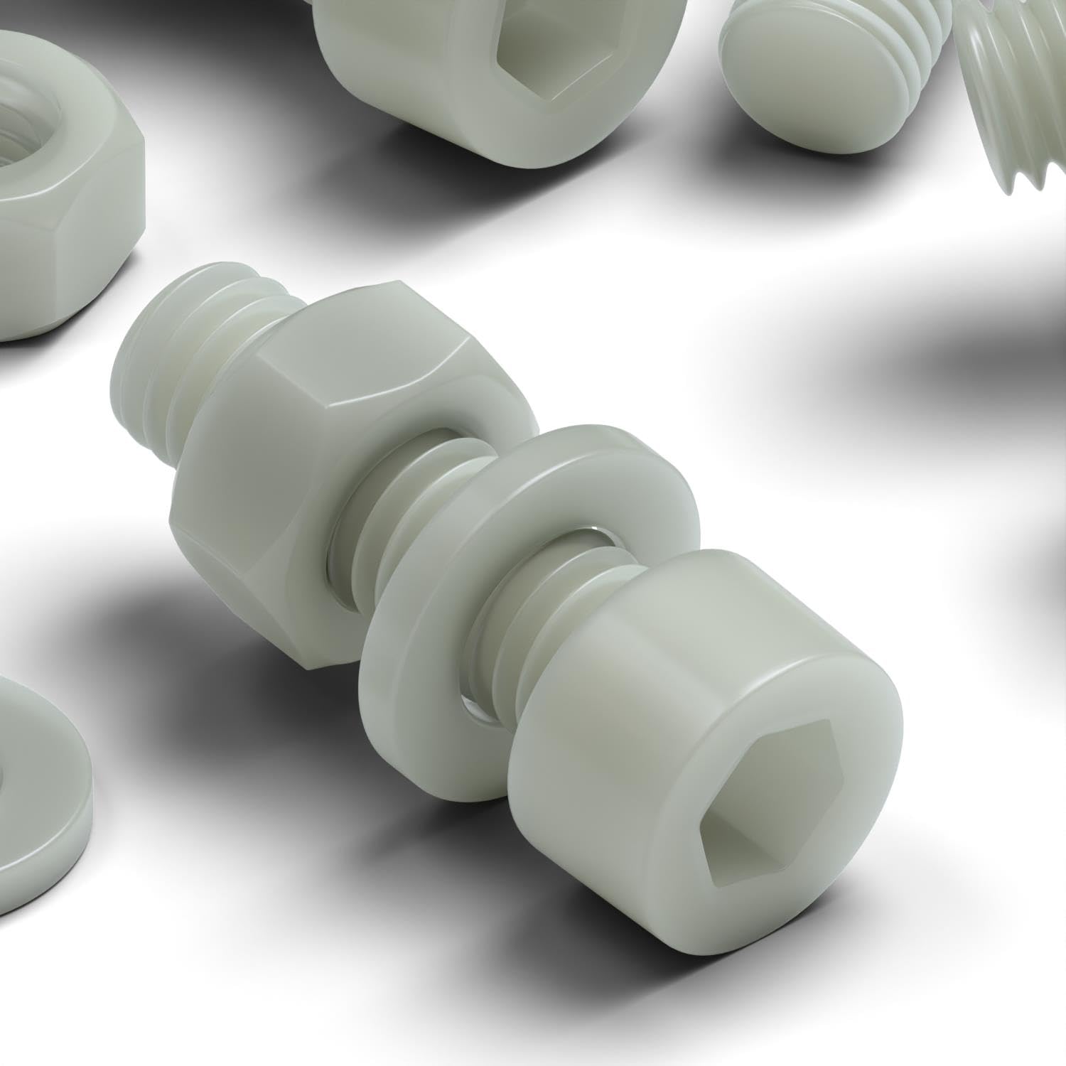 50x Glass Filled Reinforced Super Nylon Socket Head, M6 x 20mm, Plastic Nuts and Bolts, Washers, Hexagon.