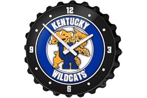 The Fan-Brand NCAA Kentucky Wildcats: Mascot: Black - Bottle Cap Wall Clock - Sports Team Bar Sign Décor - Home, Dorm, Garage, Office, Fan Cave