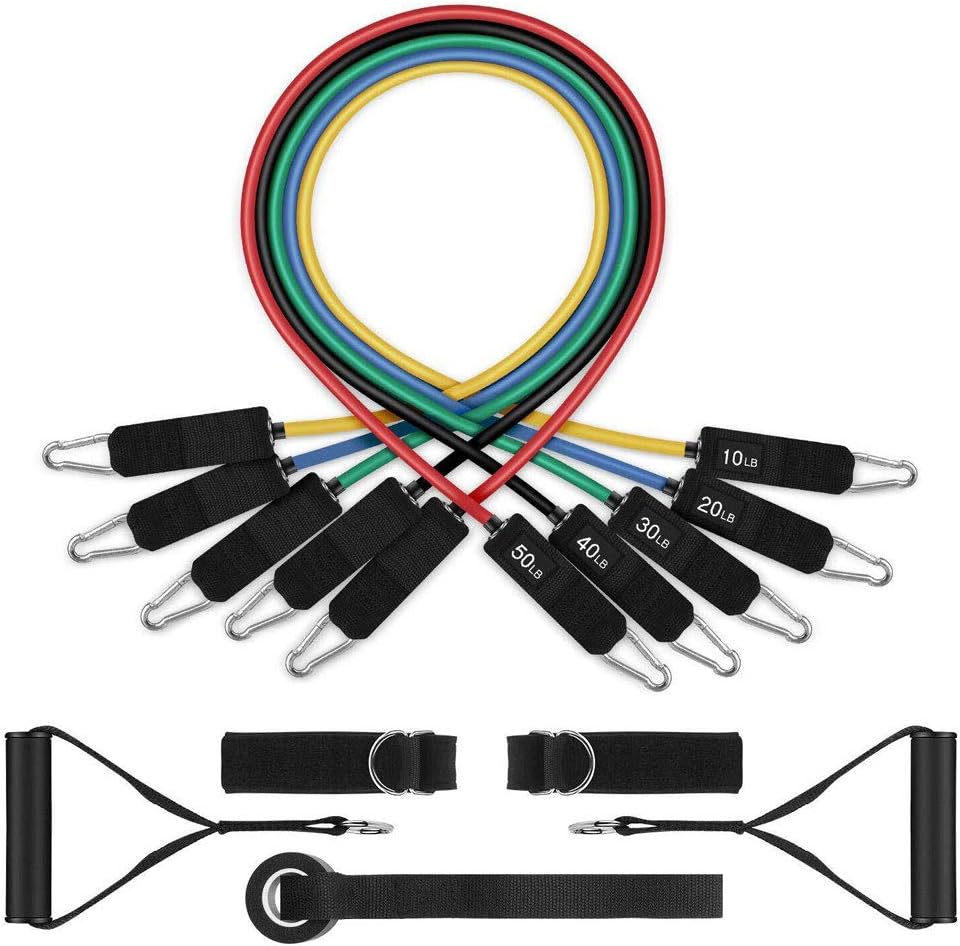 CUTEY Resistance Bands Set with Fitness Tubes Foam Handles Ankle Straps Door Anchor for Home Gym Fitness Physical Therapy 150 lbs Resistance Bands Set of 12 pc