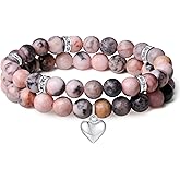 DUQGUHO Heart Bracelet for Women Healing Crystals Bracelets 8mm Love Charm Bracelet for Women Natural Stone Stretch Beads Bracelet Gifts for Women 2Pcs