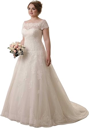 Robe Tenue Mariee Pour Mariage Grande Taille Longue Traine 2018 Col Bateau Mancheron Dos Lacage Avec Dentelle Blanche Amazon Fr Vetements Et Accessoires