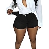 BEAUDRM Women's High Waist Denim Shorts Straight Leg Roll Up Hem Button Jean Short Denim Stretchy Skinny Shorts