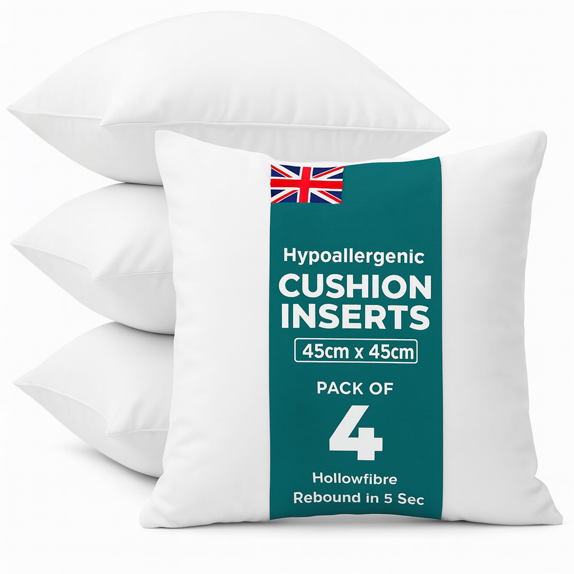 C Stores Cushion Inserts 45cm x 45cm (Pack of 4) for Indoor/Outdoor Sofas and Beds, Square Cushion Pads Fillers, Cushion Inners, Anti-Allergy Cushion Supportive Bounce Back Comfort, 18 x 18 Inch
