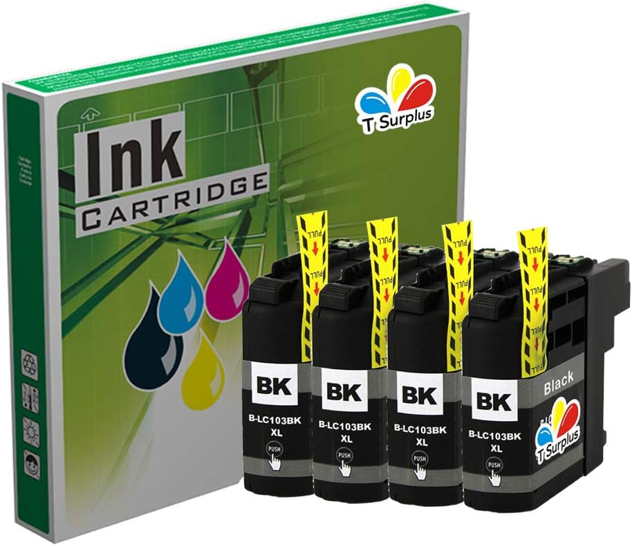 Toner Surplus Compatible Ink Cartridge Replacement for Brother LC103 LC-103 (4 Black)