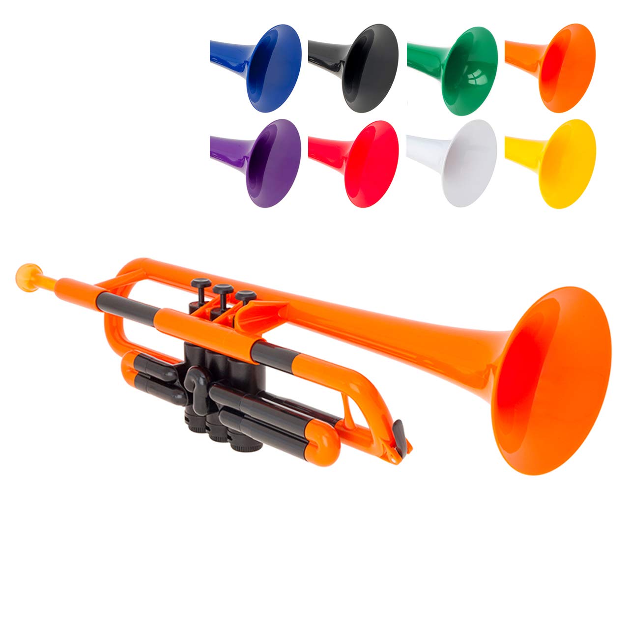pTrumpet Plastic Trumpet with 3C and 5C Mouthpiece and Carry Bag - Bb Student - Orange