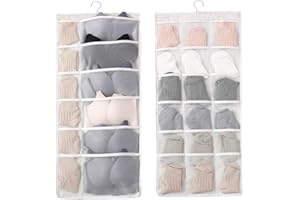 Sided Hanging Closet Organizer Dual-Sided Storage Bag for Bra Clothes Socks with 30 Mesh Pockets