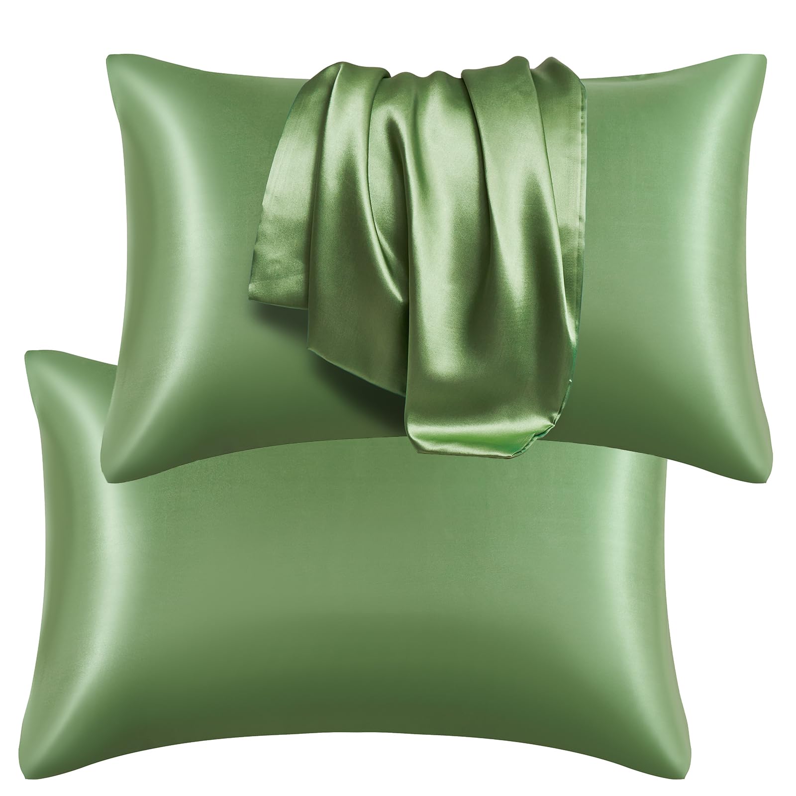 DuShow Satin Pillow Cases 2 Pack Green – Satin Pillowcases For Hair and Skin,Luxury Satin Pillowcase with Envelope Closure,Green,50x76 cm