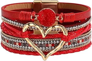 P Ammy Fashion® Women's Multi-layer Love Heart Leather Wrap Bracelets Stackable Boho Bangles Bohemian Cuff with Magnetic Clasp Jewelry Gift