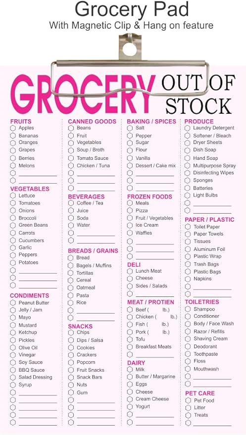 Amazon Com Grocery List Pad With Magnetic Clip To Stick Or Hang