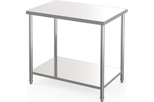 Festisoul 36x24 Inch Stainless Steel Work Table for Kitchen Commercial Use, 0.7mm 201 SS Right Angle Edge Utility Table with Fixed Legs, 35" Height Silver Workbench for Prep, Garage, Workshop