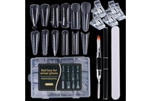 STZPRONAIL Polygel Extension Nail Forms Kit - 288pcs Dual Molds Clear Nail Forms 12 Types Acrylic Forms with 5pcs Nail Clips Gel Brushes Files for Builder Gel Manicure Nail Art Design DIY Salon
