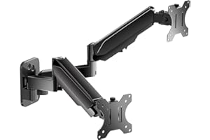 Dual Monitor Wall Mount, Gas Spring Wall Monitor Arm for 17 to 32 inch Flat/Curved Screens, Each Holds Up to 19.8lbs, Full Mo