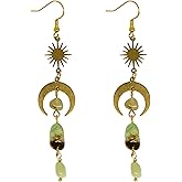Dainty Celestial Dangle Earrings Whimsical Star & Moon Moonchild Australian Jade Gemstone Crystals Boho Bohemian Handmade Jewelry Gift for Her