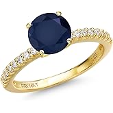 Gem Stone King 14K Yellow Gold Blue Sapphire and Lab Grown Diamond Engagement Ring For Women | 2.62 Cttw | Round 8MM | Gemstone September Birthstone